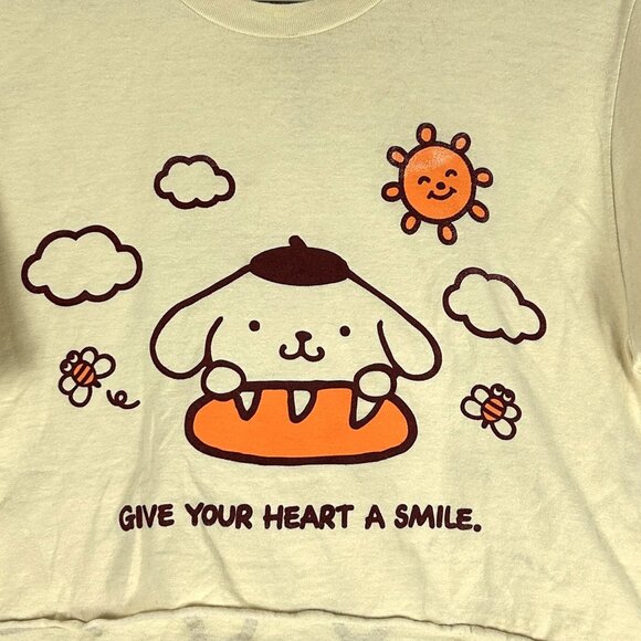 Sanrio Pompompurin Cut Cropped T Shirt Cream M French Bread - Picture 3 of 5